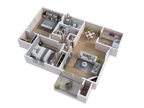 Floor plan for 2 beds, 1 bath, 875 sqft